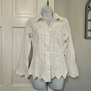 Chic White Embroidered Button Down Shirt